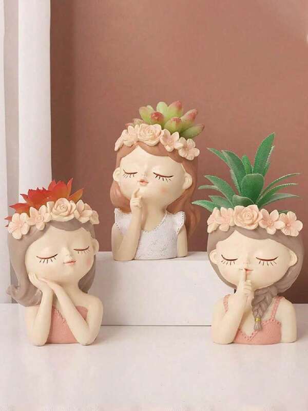 1 pezzo, piccolo vaso di fiori a forma di testa di fata, 3 confezioni di vasi per piante grasse, vasi di fiori in resina a forma di volto di ragazza da 4 pollici, vasi per piante grasse con drenaggio e decorazioni, regalo per donne e decorazione da giardino