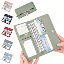 A Long Wallet, RFID Anti-Theft Brush, Solid Color PU Credit Card Bag, Women's Wallet, Long Wallet, Suitable For Both Men And Women, Reusable Cash Carrying Bag, Suitable For Daily Use, Perfect For Gift Giving, Buckle Closure, Credit Card ID Storage Bag - 彩色 - 查看 2