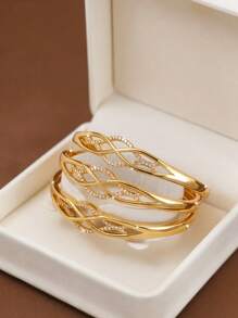 1/3 PiecesFashionable Classic Shiny Geometric Line Cubic Zirconia Decoration Gold Women Bracelets With A Diameter Of 60mm That Can Be Opened, Suitable For Women's Daily Wear, Excluding Box