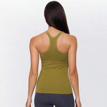 Yoga Racerback Tank Top For Women With Built In Bra,Women's Padded Sports Bra Fitness Workout Running Shirts - 泥炭蘚 - 查看 2