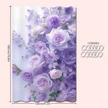 1/4pcs Blue And Purple Rose Themed Bathroom Set, Including Shower Curtain, Bathroom Mat, U-Shaped Toilet Seat Cover, And Toilet Lid Cover, Waterproof Shower Curtain, Fashionable Curtain For Bathroom Decor, Modern Style, No Need To Drill Holes, Made Of Polyester, Machine Washable Fall Decor Bathroom Accessories Back To School - Multicolor - View 14