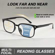 2pcs/3pcs Classic Multi-Focus Reading Glasses, Bifocal Progressive Lenses, Non-Slip Nose Pads, Ultra-Light Frame With Spring Hinges For Comfortable Wear, Fashionable Black & Purple Color Multifocal Readers Set - Black+Purple - View 6