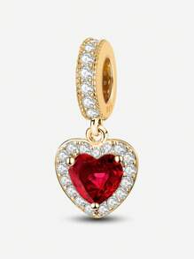 1Pc Fashionable Sparkling Heart Pendant Charm Bead Fit For Women Bracelets Bangles DIY Jewelry Making And Daily Outfit Matching Jewelry Decoration For Girls