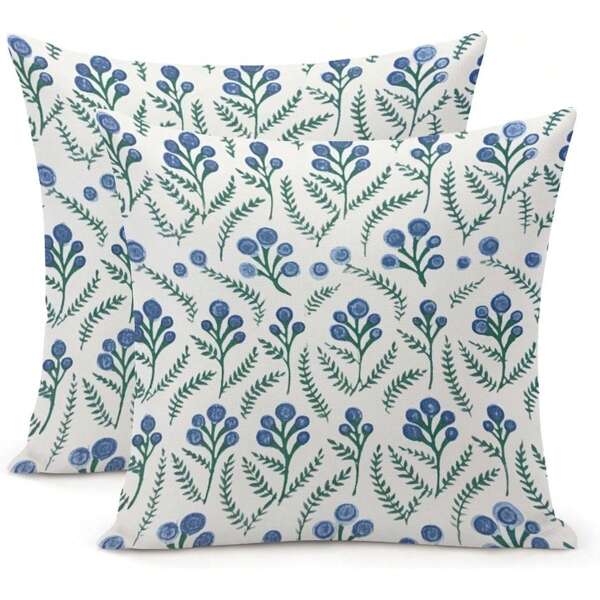 2PCS Blue Flower Pillow Case, Modern Cushion Cover Pillow Decorative Sofa Pillow Case, Chinese Style Farmhouse Pillow Set, Single Side Without Pillow Core