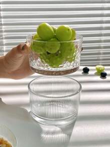 1pc Round Ice Cream Glass Bowl, Classic Vertical Pattern, Hammer Pattern Design, Simple And Elegant, Simple Snack Fruit Bowl, Kitchen Dessert Bowl, Suitable For Summer Family Ice Cream, Fruit, Nuts, Yogurt, Dessert, Snacks, Afternoon Tea Dessert Bowl