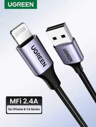  UGREEN gevlochten MFi Lightning USB A naar Lightning-kabel compatibel met iPhone-oplaadkabel voor in de auto, MFi-gecertificeerd