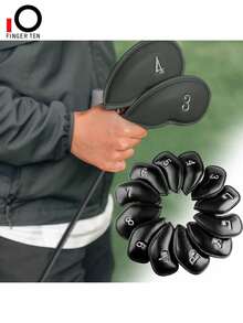 FINGER TEN 12 Pcs Golf Iron Covers Set - Synthetic Leather Golf Iron Head Covers For Clubs Fit Most Brands