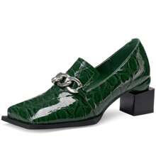 TDD Loafers For Women Patent Leather Buckle Square Toe Chunky Block Dress Slip On Wide Casual Comfortable Dressy High Heels Ladies Comfort Moccasins Elegantes 2 Inch Shoes