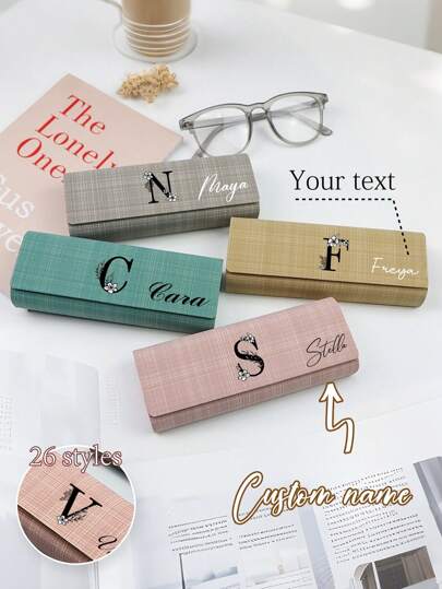 Spersonalizowane ręcznie robione etui na okulary z wzorem siatki, pudełko na okulary ze skóry vintage, spersonalizowane etui na okulary z nazwą i literą kwiatową, pudełko do przechowywania okularów optycznych z tkaniny i skóry w kratkę, etui na okulary do czytania z klapką antypoślizgową