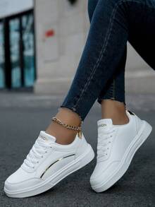 Scarpe sportive casual bianche per donne, scarpi sportivi leggere e traspiranti, nuovi arrivi primavera/estate - Oro bianco - Visualizzare 2