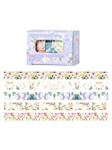 5 Rollen Blumen Handbuch Klebeband in Geschenkbox, personalisiertes DIY Handbuch dekoratives Washi Klebeband als Geschenk für Mitschüler und Freunde, Geschenke zum Schulanfang