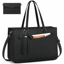 Laptop Bag For Women 15.6 Inch Work Tote Bags Leather Laptop Tote Waterproof Computer Bag Professional Office Business Briefcase Large Handbag For College Teacher Travel - 黑色 - 查看 1