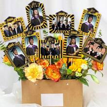 8pcs Graduation Frame Vase Decor, GRAD Theme Decorations For Classmates, Graduation Season Vase Frame Inserts, Graduation Ceremony Atmosphere Decorative Vase Frames