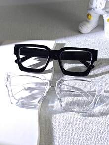 1/2pcs Unisex Square Frame Simple Clear Lens Glasses, For Computer/Reading Use, Myopia Prescription Available - Multicolor - View 2