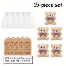 Bear Baby Shower Party Favors Mini Plush Bear Keychain With Thank You Tags Organza Bags Twine For Baby Bride Shower Wedding Party Favors