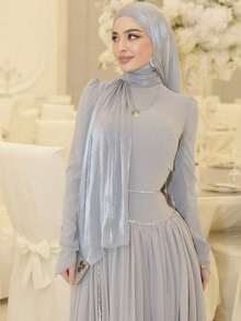 1件纯色闪光雪纺头巾，女士连衣裙适用