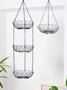 Hochwertige 1-stöckige/3-stöckige hängende Obst- und Gemüseaufbewahrung für die Küche, mit stabilen Metallkettenaufhängungen, Drahtkorb für Obst und Gemüse, hochwertige Drahtaufbewahrung, Landhausstil Küchenaufbewahrung