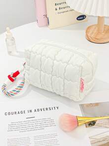 1 Piece Candy Color Large Capacity Makeup Bag With Zipper Handle Quilted Wrist Cosmetic Bag For Women,Make Up Pouch For Purse,Toiletry Zipper Pouch With Lanyard,Checkered Bag,Travel Bag Student Pencil Case Portable Cosmetic Brushes Storage Pouches For Mother's Day Gift ,Valentine's Day Gift,Birthday Gift - Multicolor - View 14