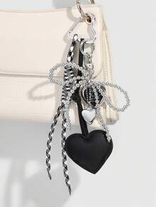 1件Y2K奢华哥特风手工串珠银色CCB蝴蝶结，滴油皮革心形编织绳钥匙扣/包包挂件，适合女性日常佩戴，节日礼物/伴娘礼物/蝴蝶结礼物/音乐节礼物 - 黑色 - 查看 8