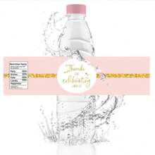 10pcs Pink Background Water Bottle Labels, Pink Background With Golden Text Blessing Pattern Gift Packaging Labels, Suitable For Decorating Beverages, Cans, Cups For Birthday, Shower, Engagement, Picnic Party, Wedding Water Bottle Labels, Gift Packaging Supplies, Gift Wrapping Labels
