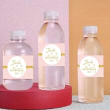 10pcs Pink Background Water Bottle Labels, Pink Background With Golden Text Blessing Pattern Gift Packaging Labels, Suitable For Decorating Beverages, Cans, Cups For Birthday, Shower, Engagement, Picnic Party, Wedding Water Bottle Labels, Gift Packaging Supplies, Gift Wrapping Labels