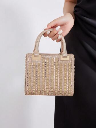 高品质奢华缎面迷你水钻装饰手拿包，优雅晚会手提包，正式舞会礼服婚礼钱包，适合女士日常通勤或约会，适合派对、婚礼、舞会、晚宴/宴会，可搭配婚纱、礼服、舞会礼服、生日礼服