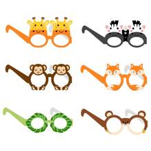 1-12pcs Cartoon Animal Theme Paper Party Prop Glasses, Cute Color Party Photo Prop Glasses, Party Accessories Perfect Decoration Jungle Animal Theme Birthday Party(Each Eyeglass Leg Color Is Random)