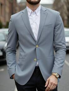 Furuyal 男士西装外套优雅纯色双扣修身单排扣商务婚礼夹克男士西装舞会派对牛仔蓝色尺码 XS-3XL