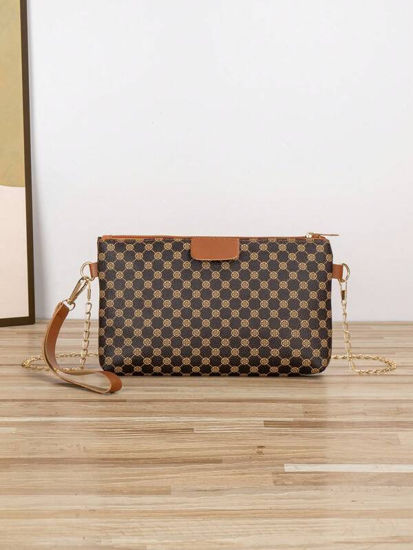 Retro Floral And Polka Dot Pattern Clutch Bag For Women, Fashion Crossbody Small Handbag