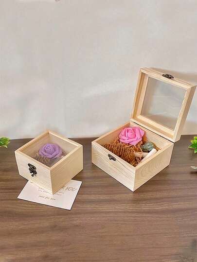 1 pieza Caja de exhibición de madera sin terminar con tapa de vidrio y tapa con bisagras, pequeña caja de almacenamiento de recuerdos de madera, caja de manualidades DIY para joyas coleccionables, regalos, caja de exhibición decorativa de escritorio