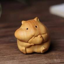 قطعة حرفية واحدة منحوتة من خشب الصندل على شكل همستر - قطعة ديكور خشبية صغيرة جميلة ومفصلة، مناسبة للمنزل والمكتب، هدية رائعة