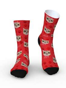 1 Pair Of New Cat Custom Socks, Couple Custom Socks, Graduation Gift, Fun Turtlenecks Custom Socks For Men, Sports Socks, Custom Sports Socks, Birthday Custom Gifts, As Valentine's Day Gifts, Men's Novelty Socks, Women's Novelty Socks
