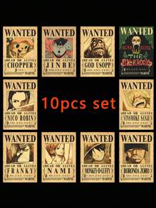 ONE PIECE 5-13 piezas Sombrero de paja, equipo de piratas, paquete de 5 carteros, pintura vintage, tamaño de pared de sala de estar de 28.5*19.5cm, regalos de regreso a la escuela