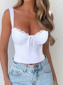 Vaiaye Thanksgiving Women's Sexy Lace Hollow Out Slim Fit Spaghetti Strap Knitted Vest, Suitable For Daily Wear, Travel And Vacation New Year Outfit