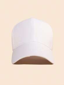 1 pieza Gorra de béisbol sólida y ajustable de uso casual, con protección solar - Blanco - Ver 2