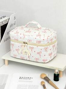 1/3pcs Set Pink Bow Makeup Bag, Large Capacity Portable Cosmetic Pouch, Luxury Stylish Clutch Bag, Toiletry Bag, Multipurpose For Lipstick, Cosmetics, Skin Care, Travel Essentials, Mother's Day/Girlfriend Gift - Multicolor - View 7