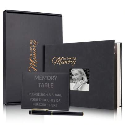 OUR ADVENTURE BOOK A Funeral Message Book With A Black Leather Cover, Commemorating The Funeral Message Book On Page 88, Featuring A Memory Desk Logo And Pocket For A Celebration Of Life Message Book