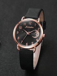 3 件套女士时尚休闲月亮和星星数字表盘石英腕表套装，不含表盒