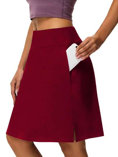 Women's 2-In-1 Mid-Length Tennis Skirt,High Waist Golf Skorts With Inner Shorts Pockets,Quick Drying Sport Yoga Fitness Skirts,Women's Activewear.