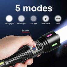 PAWEINUO High Power LED Flashlight, 500000 Lumens Rechargeable LED Torch Light, Powerful Outdoor Tactical Lantern, Telescopic Zoom Long Range Flash Light, For Camping Fishing Hiking Emergency - Black - View 5