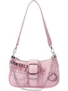 Women's Y2k Embroidery Shoulder Bag Chain Hobo Handbag Purses - 黑色多色 - 查看 8