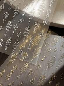 1pc Palace Style Metallic Floral Nail Art Stickers, Elegant Line Pattern 3D Luxury Nail Decals With Adhesive