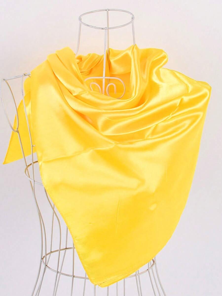 90cm Solid Color Faux Silk Scarf/Headscarf - Yellow - View 1