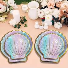10pcs Mermaid Party Paper Plates, Shell Party Dinnerware Set, Colorful Plates Suitable For Birthday Party, Wedding, Holiday, Valentine's Day, All Seasons - Multicolor - View 2