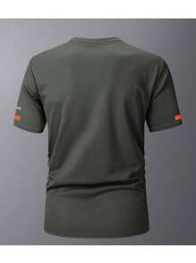 1 Stück Vintage-Stil Sweatshirt mit Schwergwicht, 100% Baumwolle Kurzarm Lässig Oberteil, Weiß/Armeegrün, Unisex