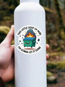 "This Little Light Of Mine, I'm Gonna Let It Shine" Humorous Sticker. The Cartoon Pattern Of Burning Trash Cans Decorate Your Laptop, Water Bottle, Journal, Skins, Guitars, Helmets, Office Supplies, School, Skateboards, Luggage, Water Bottle, And Other Funny Vinyl Record Waterproof Decal,School Supplies,Back To School