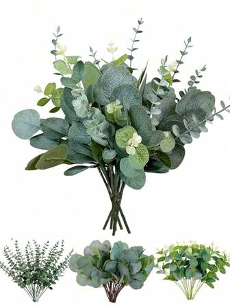 30 tallos de hojas de eucalipto, ramas de follaje artificial con bayas para floreros de boda, ramos, decoración floral del hogar y arreglos