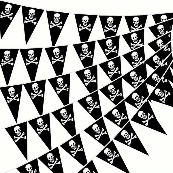 Conjunto de 15 bandeirinhas de festa pirata de 5 m, decoração de festa com tema de caveira pirata, faixa multifuncional para comemoração ao ar livre para aniversários e eventos temáticos