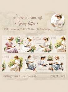 2m Spring Girl Series 6 Kinds Decorative PET DIY Craft Scrapbooking Adhesive Tapes For Notebook, Laptop Case, Water Cup, Etc.,School Supplies,Back To School