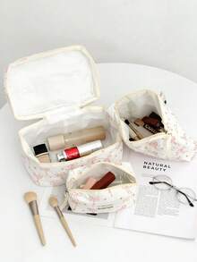 1/3pcs Set Pink Bow Makeup Bag, Large Capacity Portable Cosmetic Pouch, Luxury Stylish Clutch Bag, Toiletry Bag, Multipurpose For Lipstick, Cosmetics, Skin Care, Travel Essentials, Mother's Day/Girlfriend Gift - Multicolor - View 10